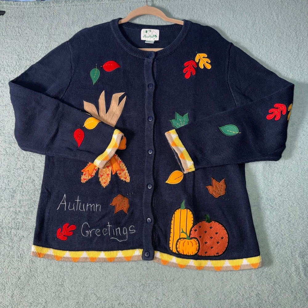 The Quacker Factory Womens Embroidered Multi Color Buttoned down Cardigan Large